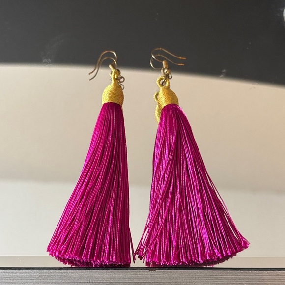 None Jewelry - Hot Pink Tassel Earrings Statement Fringe Dangle